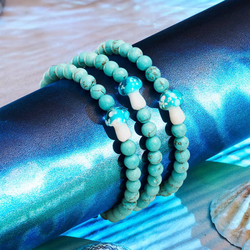 Turquoise | .925 Sterling Silver | Firefly Glass Mushroom Gemstone Bracelet